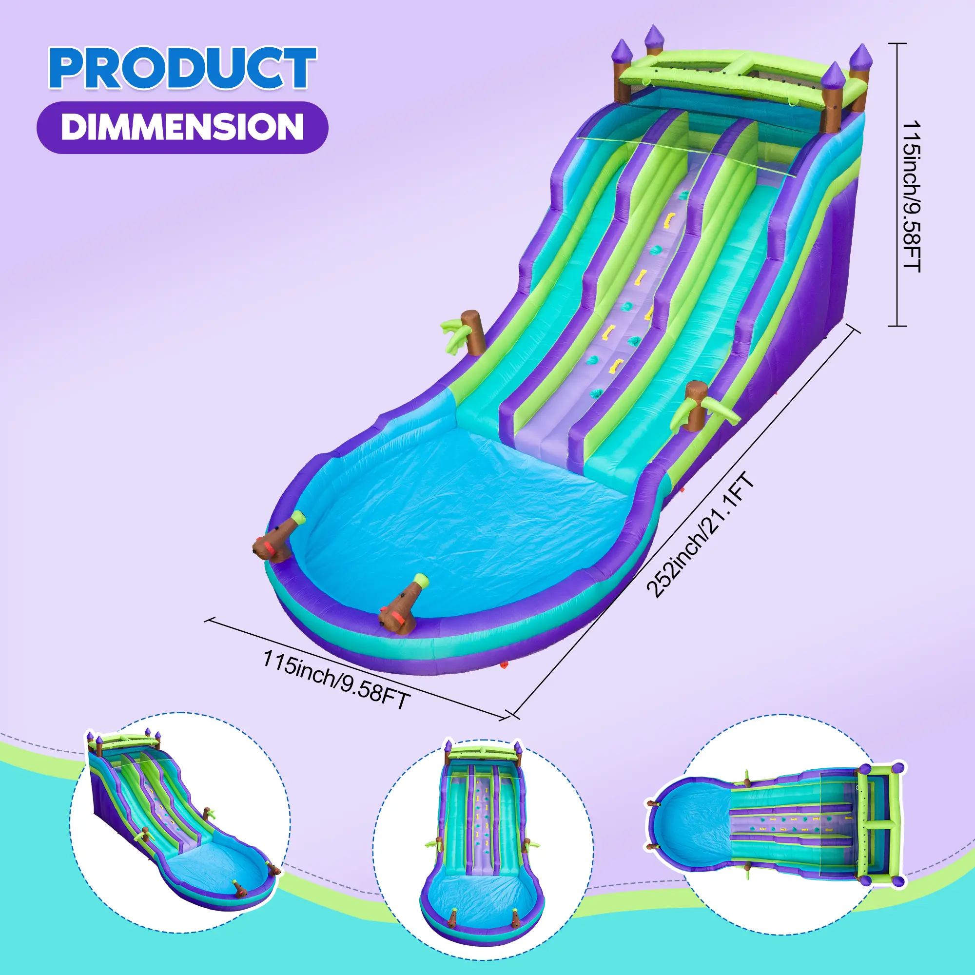 🔥Summer Deal🔥 Inflatable Water Slide Park with Splash Pool & Water Cannons