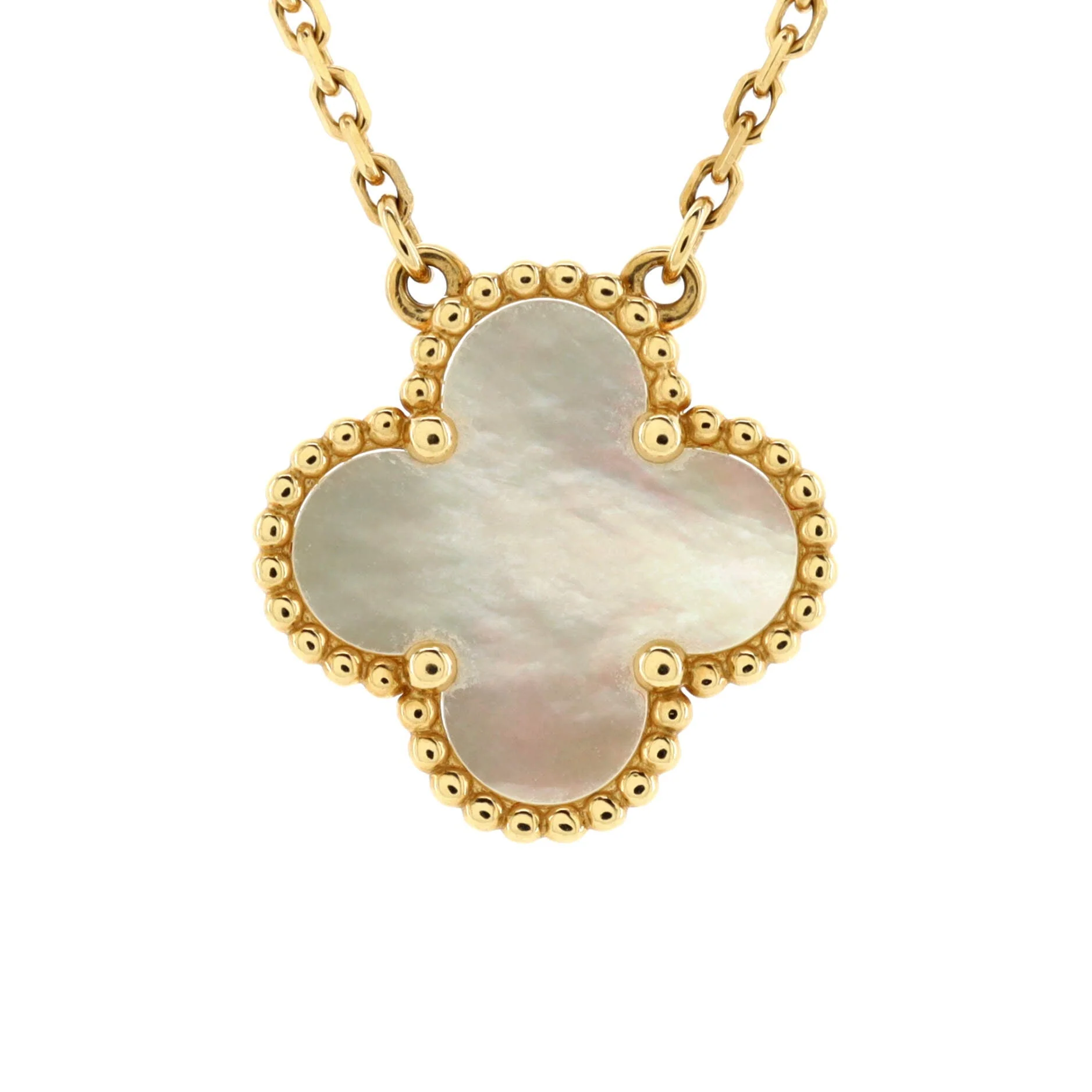 Vintage Alhambra Pendant Necklace 18K Yellow Gold and Mother of Pearl
