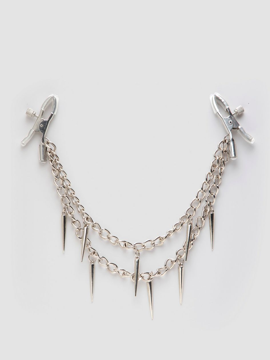 Fetish Fantasy Rock Hard Adjustable Nipple Clamps with Double Chain