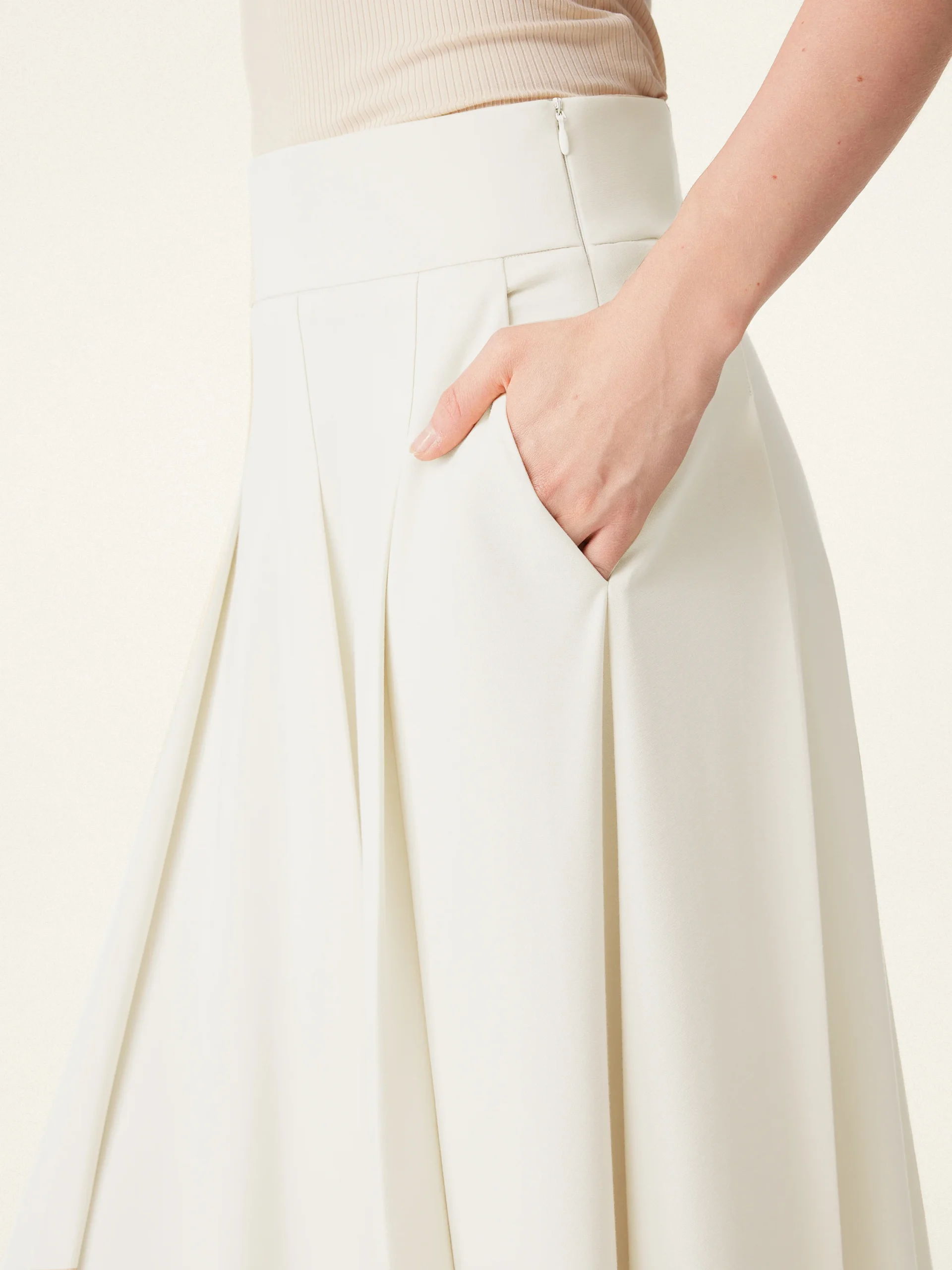 Bamboo Ponte Midi Peated Skirt with Pockets