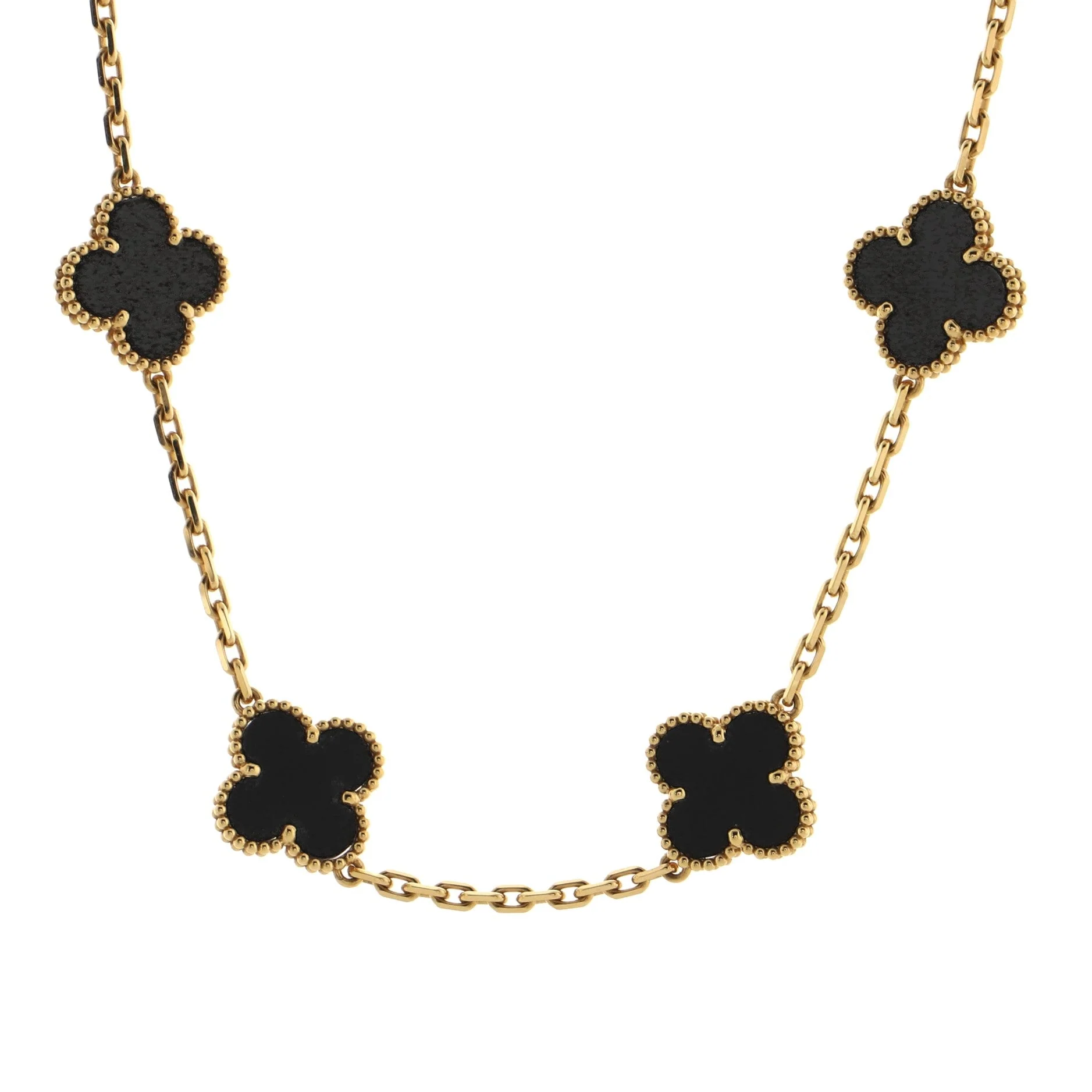Vintage Alhambra 10 Motifs Necklace 18K Yellow Gold and Onyx