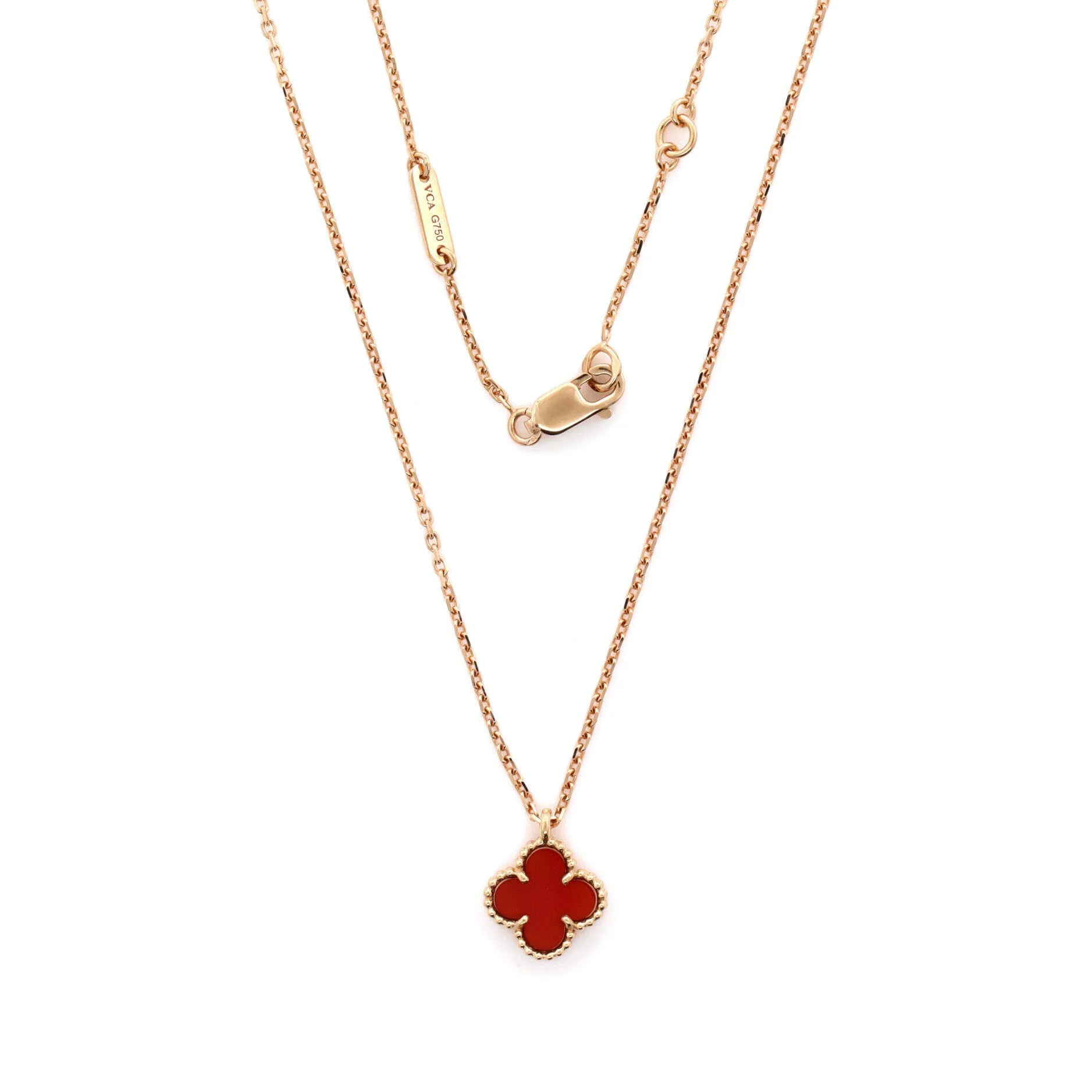 Sweet Alhambra Pendant Necklace 18K Rose Gold and Carnelian