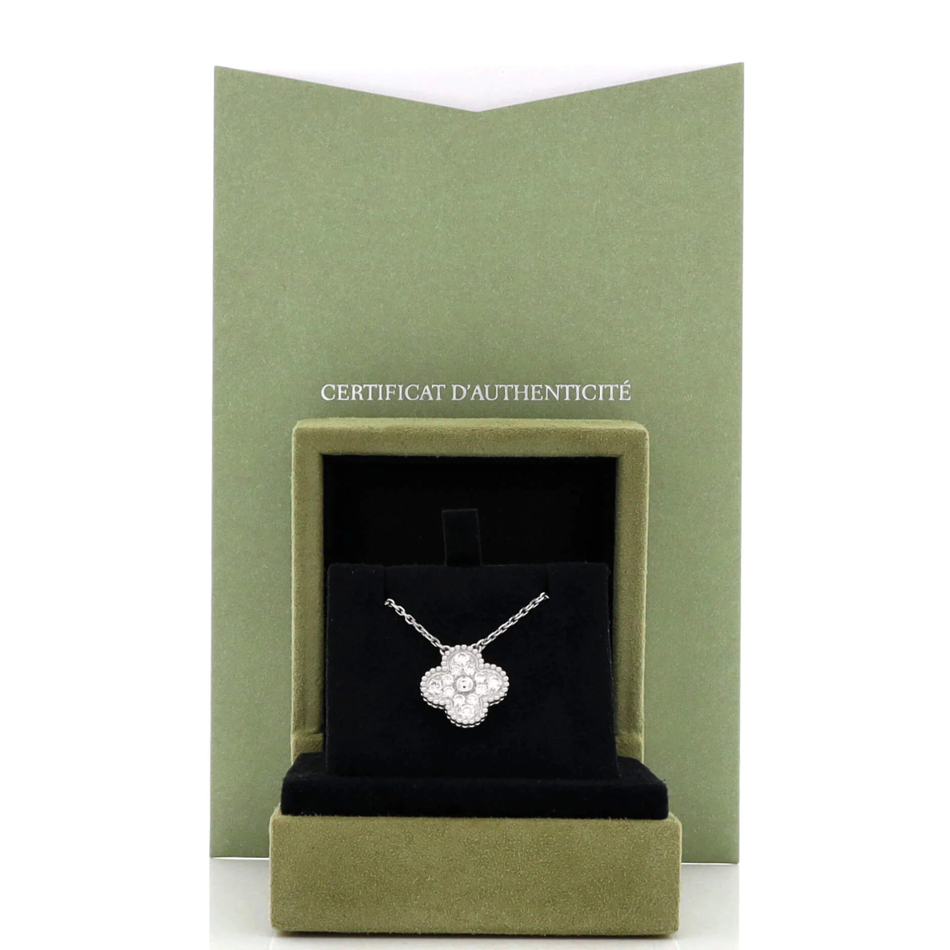 Vintage Alhambra Pendant Necklace 18K White Gold and Diamonds