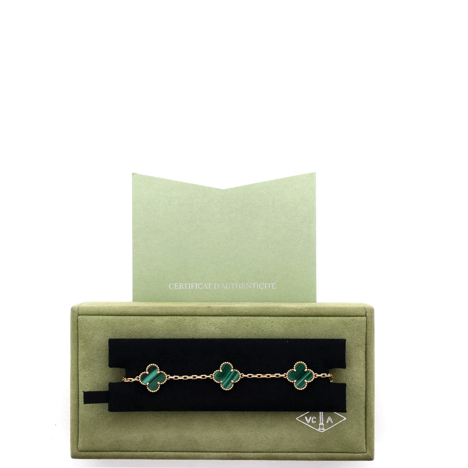 Vintage Alhambra 5 Motifs Bracelet 18K Yellow Gold and Malachite