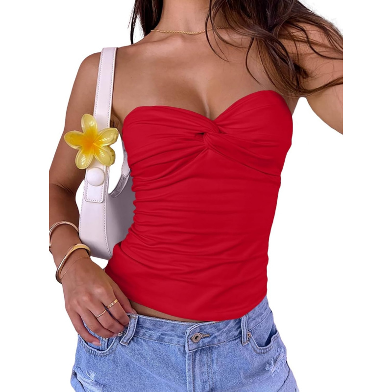 AURETOP Women Twist Knot Front Crop Tube Tops