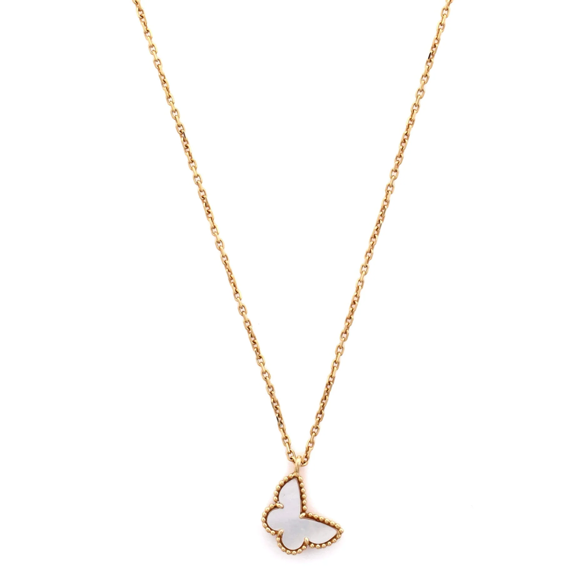 Sweet Alhambra Butterfly Pendant Necklace 18K Yellow Gold and Mother of Pearl