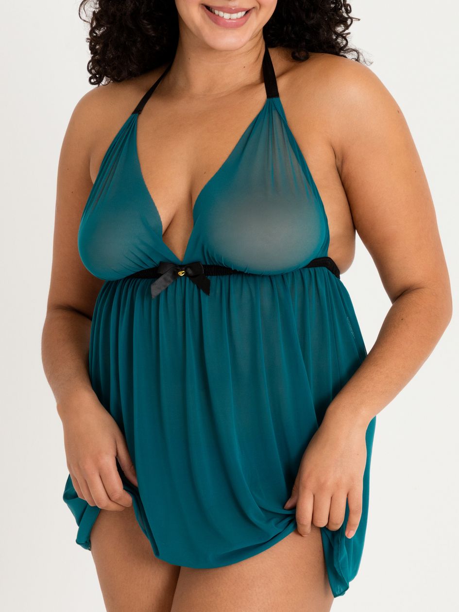 Lovehoney Plus Size Barely There Sheer Green Babydoll Set