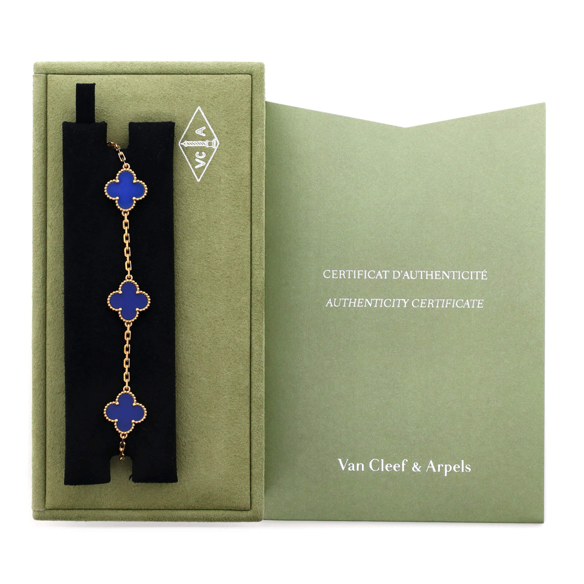 Vintage Alhambra 5 Motifs Bracelet 18K Yellow Gold and Agate