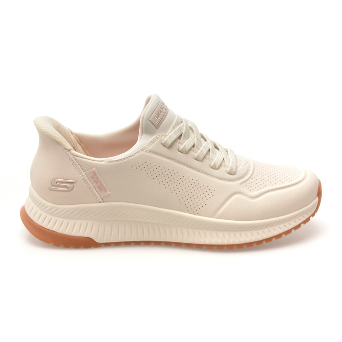 Pantofi sport SKECHERS albi, BOBS SQUAD 4, din piele ecologica