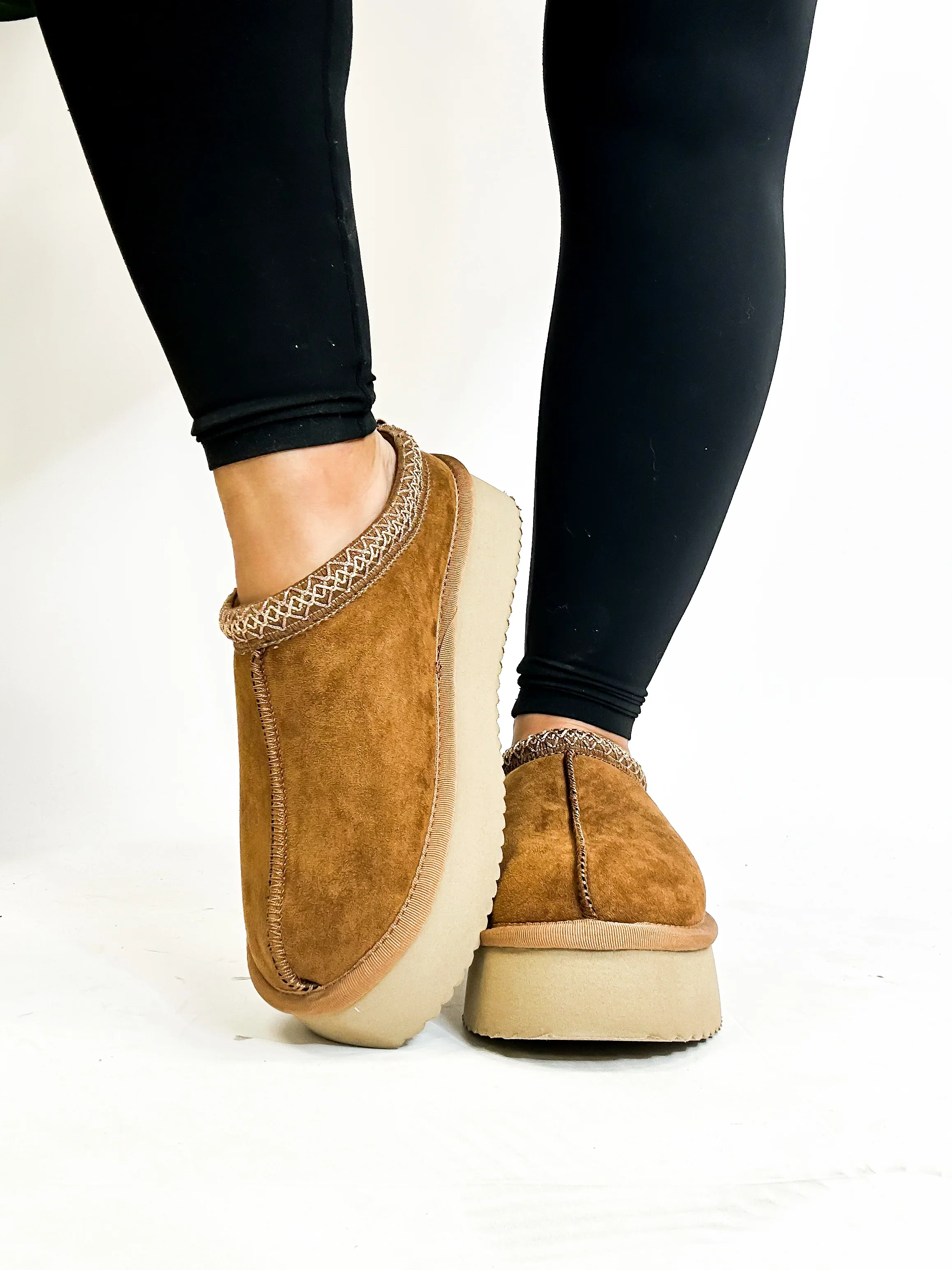 Pillow Talk Platform Slide 鈥?Tobacco Faux Suede