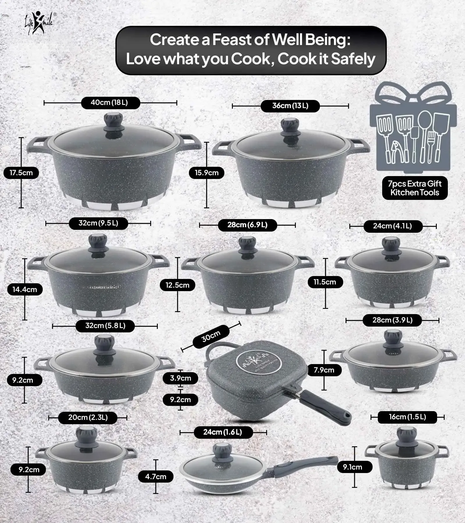 🔥 Last Day For Clearance !Cookware Set 29 Pieces Non Stick Multi Layer Granite Coating