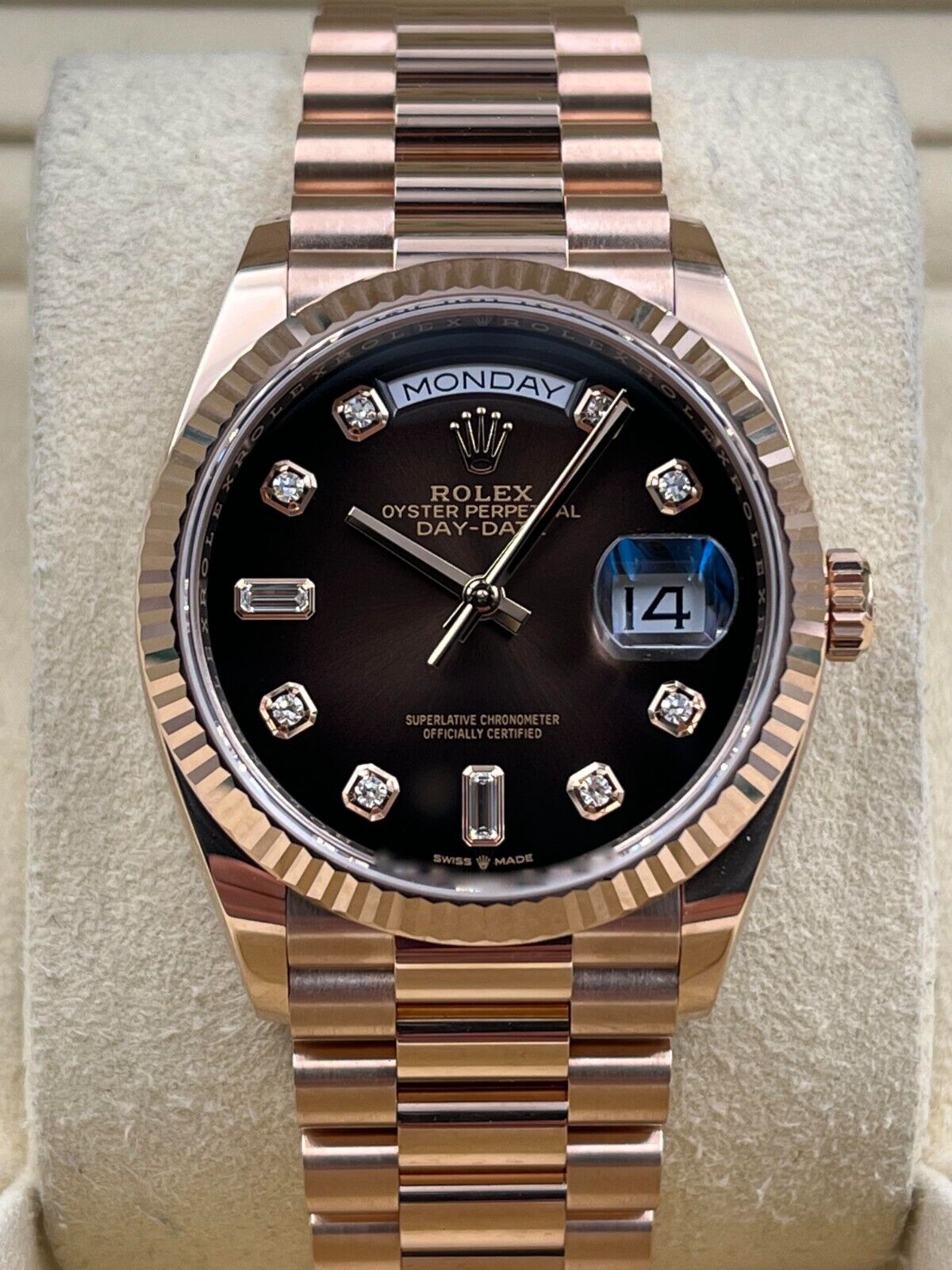【Super Clone】RLX  Day-Date "President" 36mm Everose Brown Ombre Diamond Dial - 128235