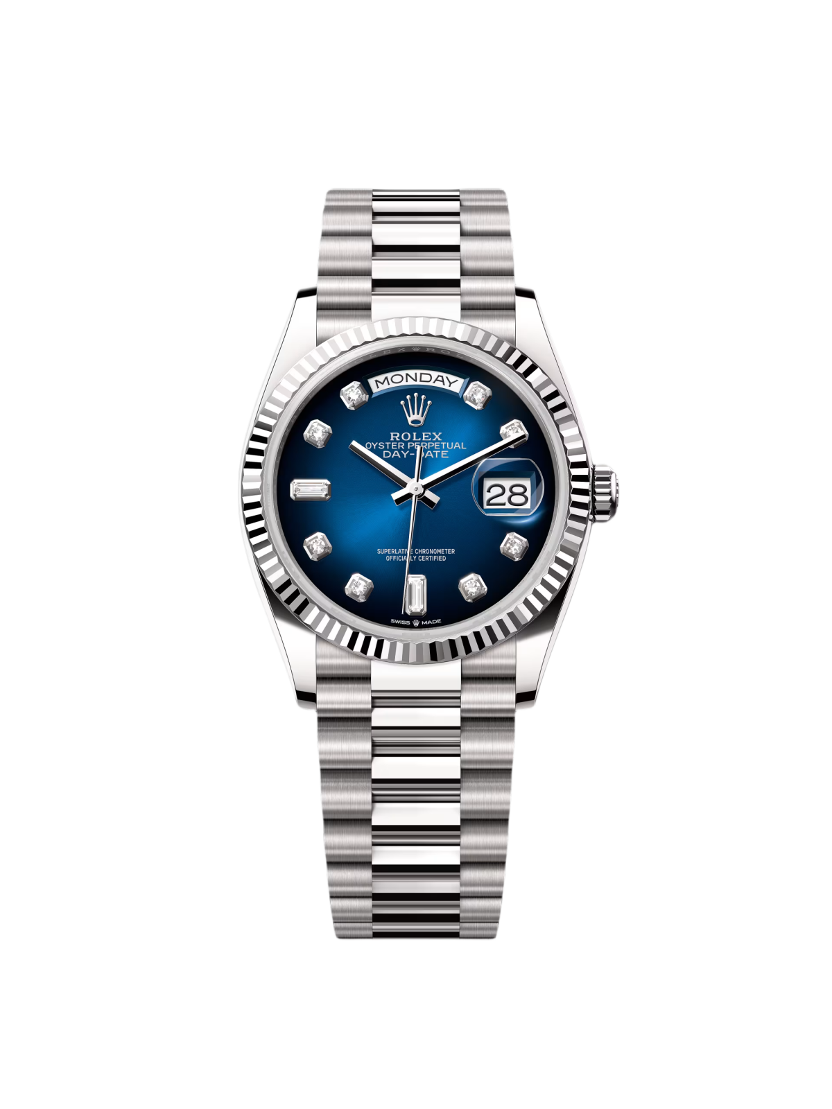 【Super Clone】RLX  Day-Date "President" 36mm White Gold Blue Diamond Ombre Dial - 128239