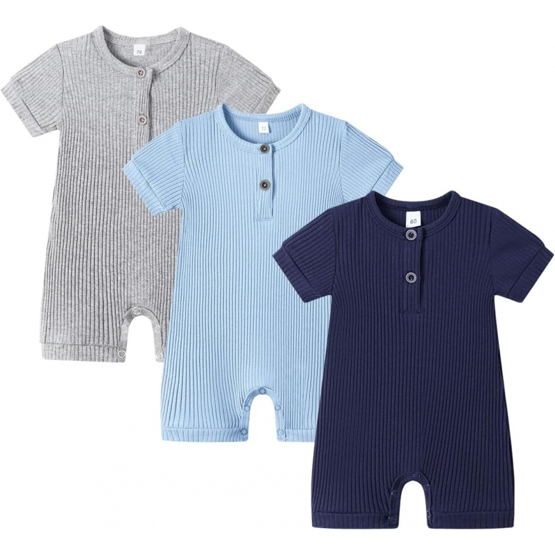 VAELIRAEL Baby Boy Girl 2/3 Pack Solid Romper