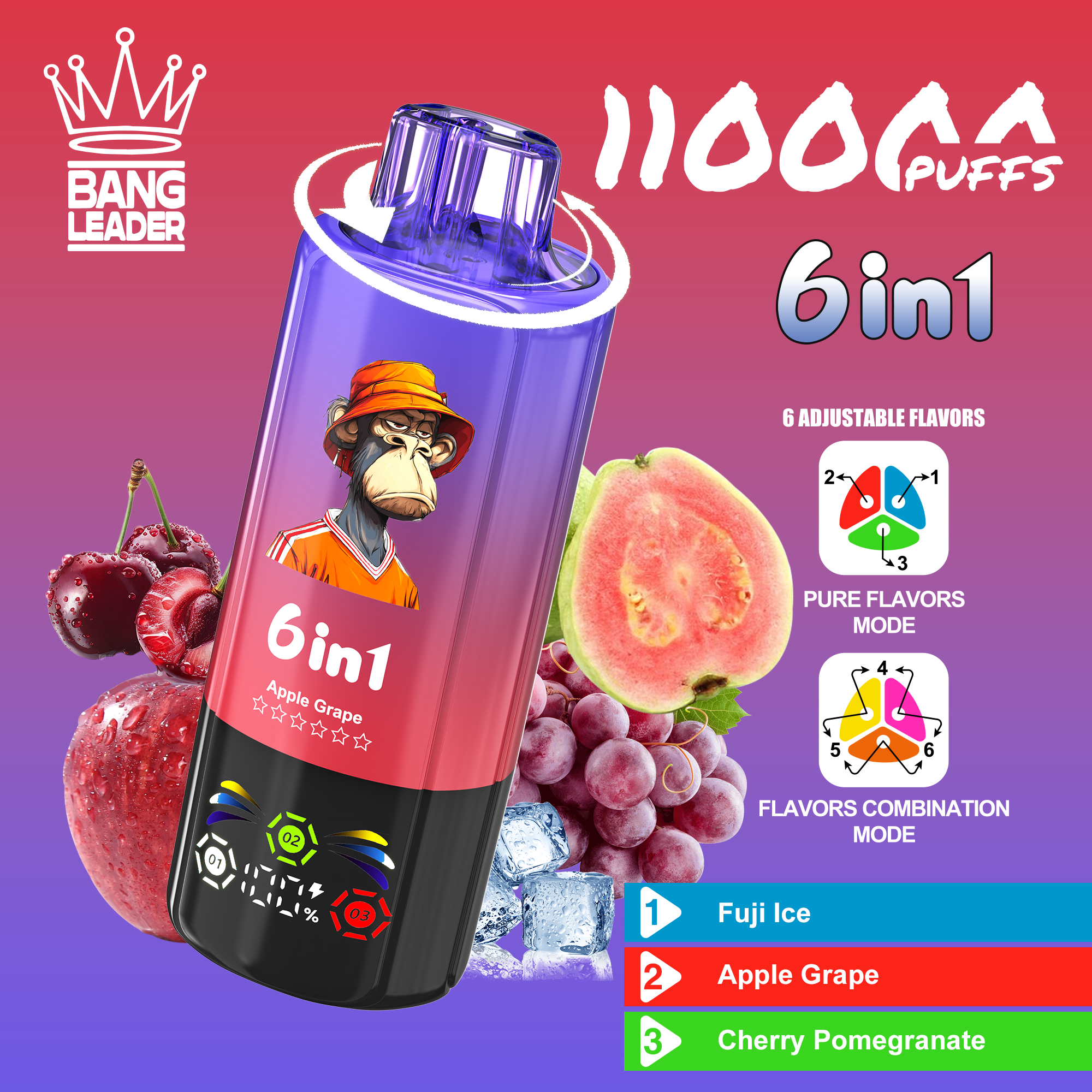 Bang Leader 110K Puffs 6-in-1 Prefilled  Vape | 6 Flavors in 1 Device,  Rechargeable,