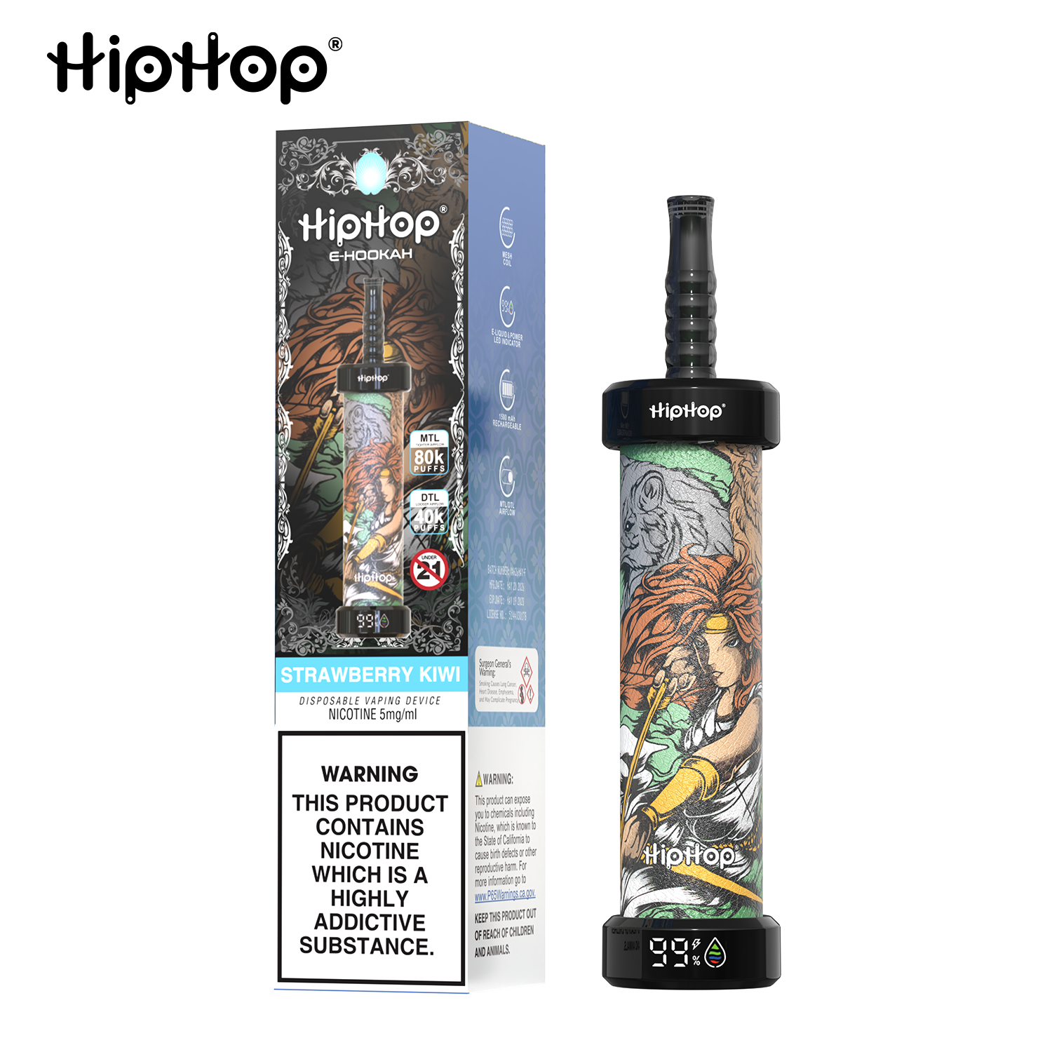 BANG x HipHop E-Hookah 80.000 Tiri | Edizione Limitata Shisha DTL/MTL con Schermo LED