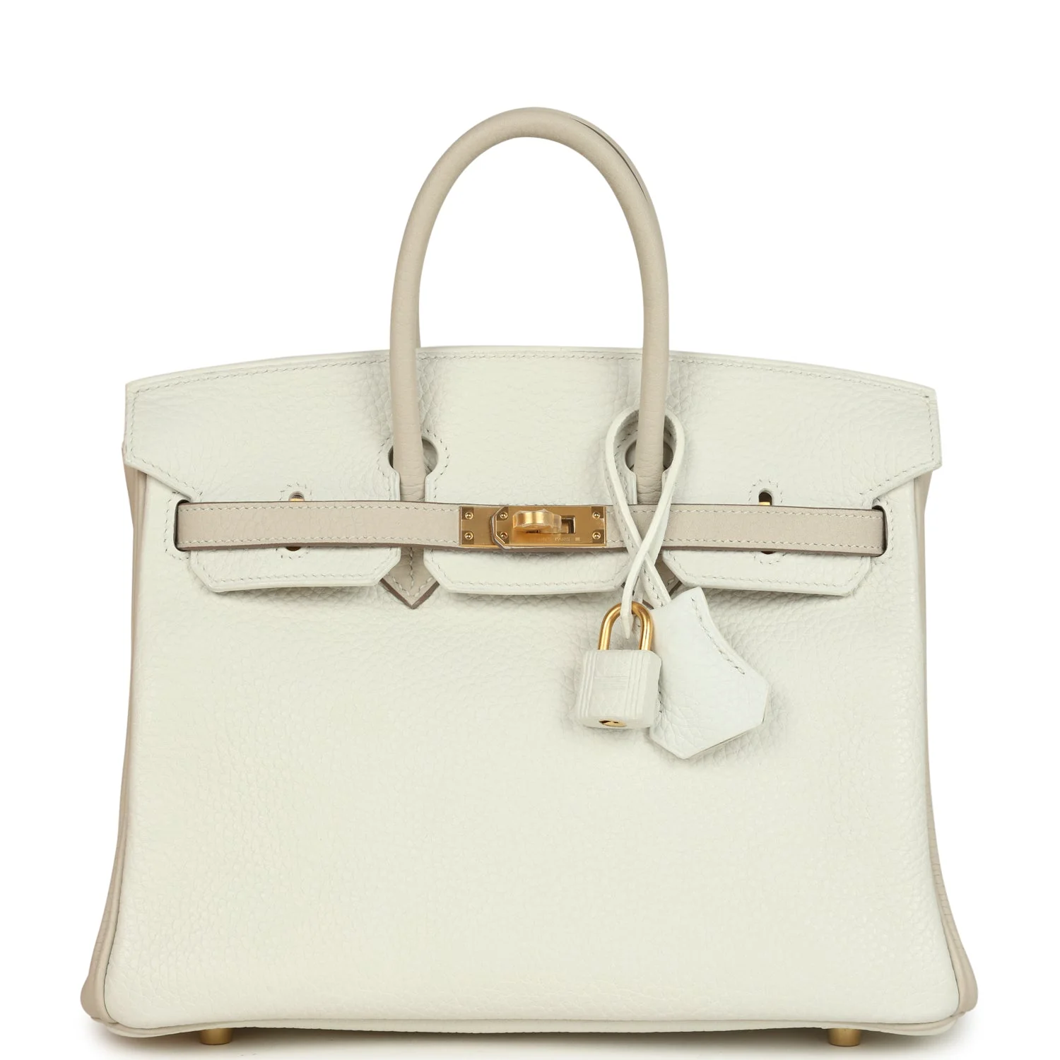 Hermes Special Order (HSS) Birkin 25 White and Trench Clemence Brushed Gold Hardware