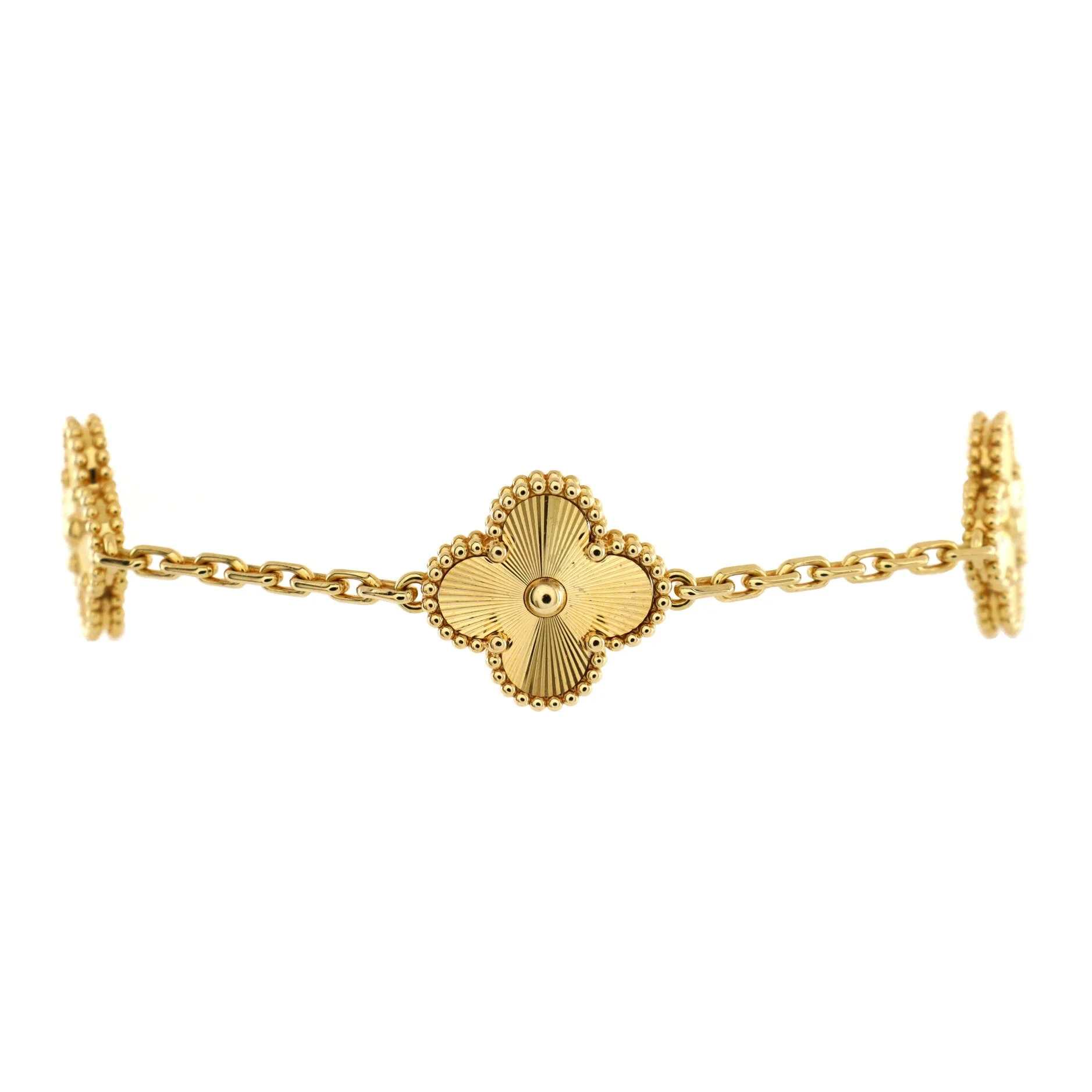 Vintage Alhambra 5 Motifs Bracelet Guilloche 18K Yellow Gold