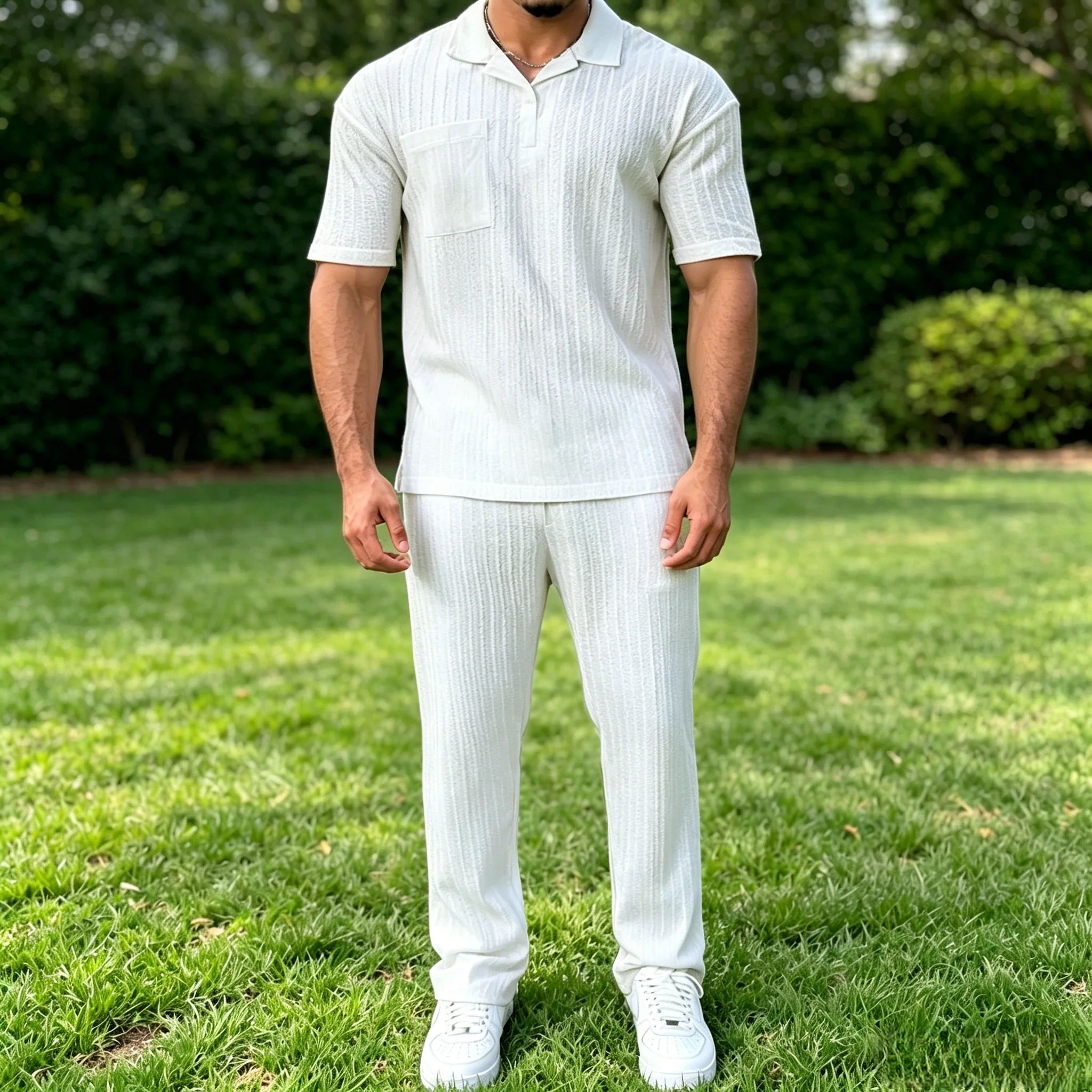 Mivanity Stylish Striped Textured Polo Shirt Sets