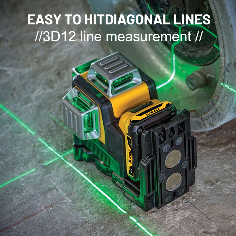 Industrial/DIY DW089LG 12V Lithium Green Laser Level 3 Sides 360 12 Lines Self-leveling 4 IP65 Waterproof 3-Year Warranty