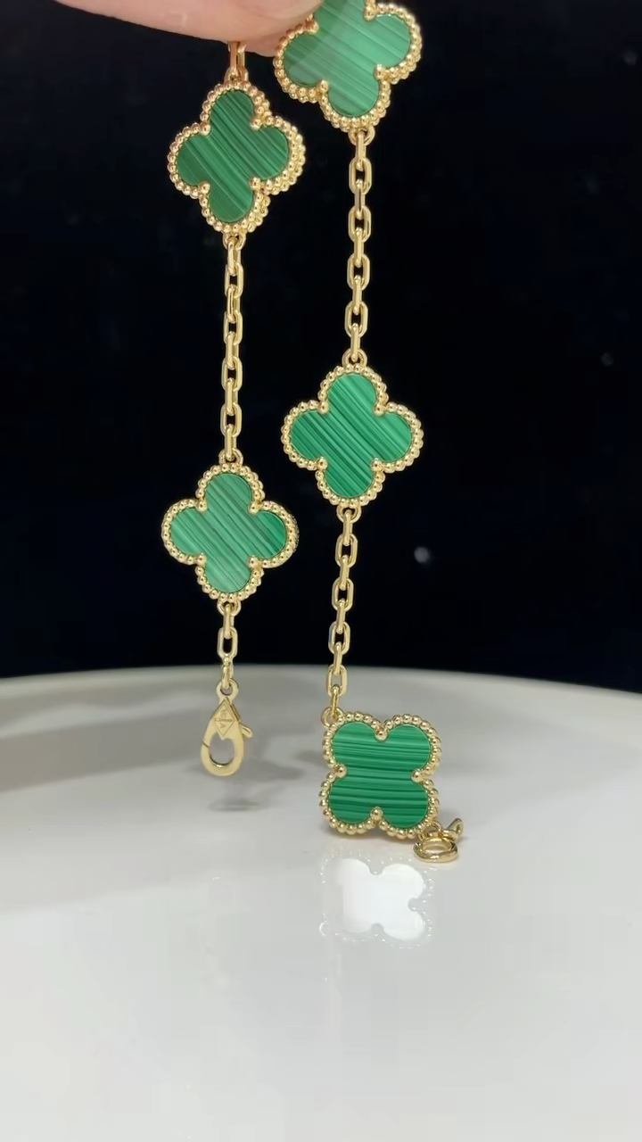 Four-leaf clover green chalcedony five-flower bracelet - Artisantouchss