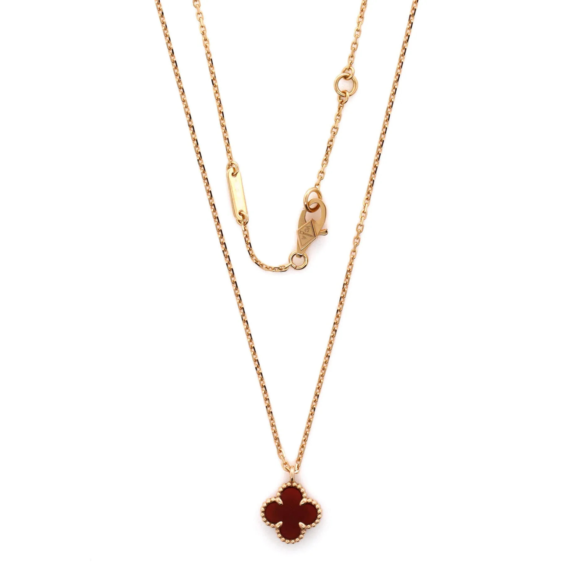 Sweet Alhambra Pendant Necklace 18K Rose Gold and Carnelian