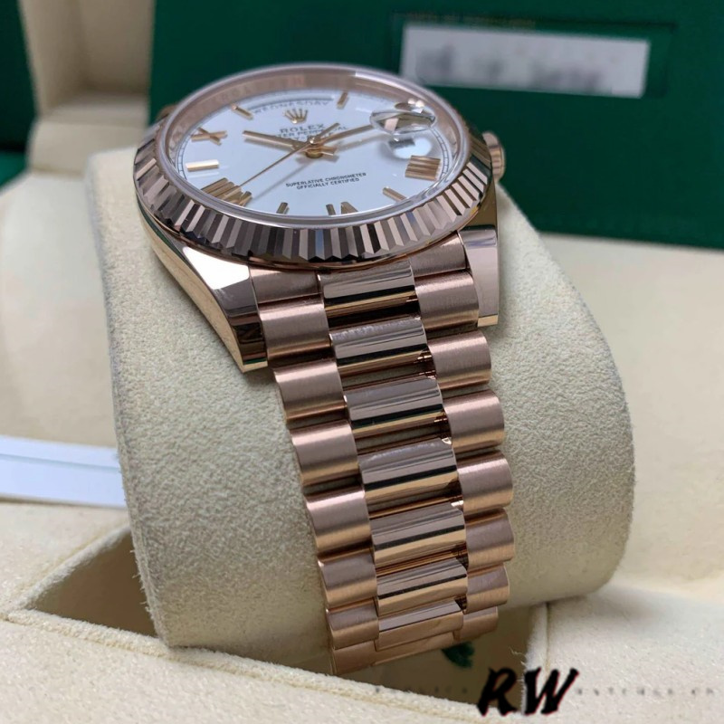 Rolex Day-Date 228235 White Roman Numeral Dial Fluted Bezel 40mm Mens Replica Watch