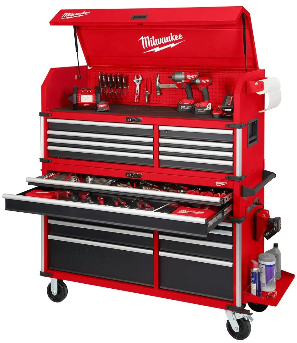 Milwaukee High Capacity 56 in. Tool Chest and Roller Cabinets Combo +18V Cordless Lithium-Ion 4 Tool Combo Kit