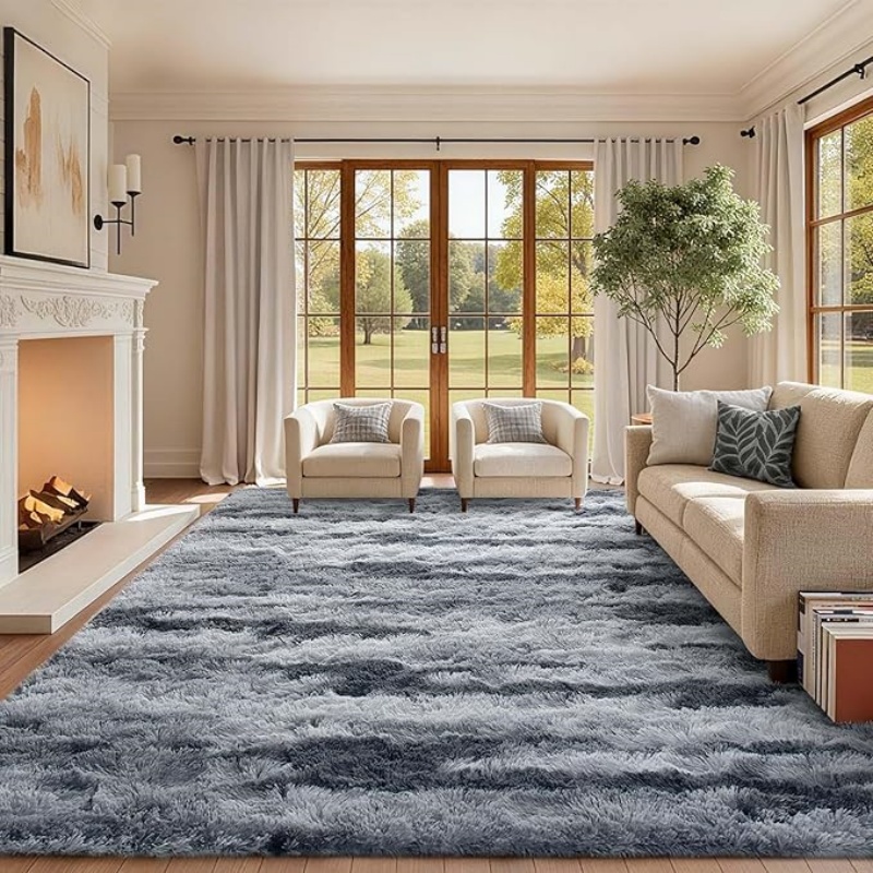 6x9 Ft Large Shag Black Rug for Living Room