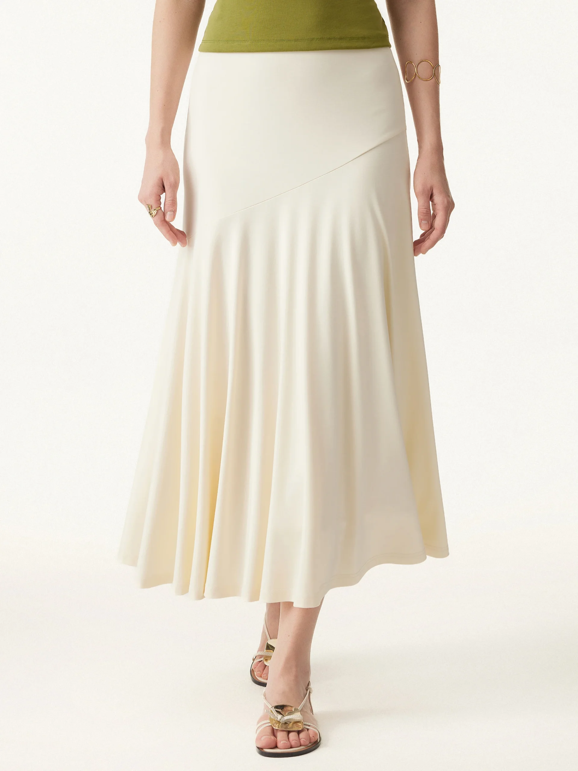 Icy Ponte Midi Rise Doudle-Layered Midi Skirt