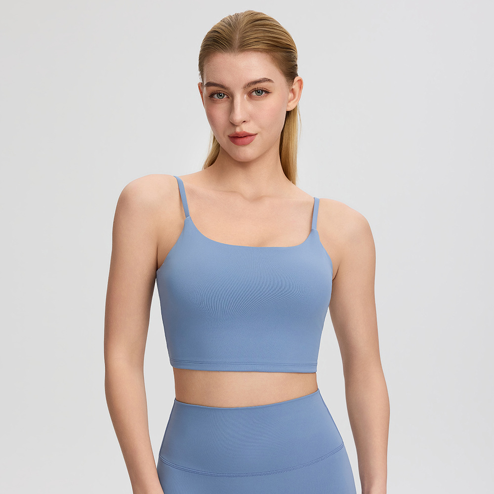 Women's sports yoga vest with deep U-neck and beautiful back, padded bra, running and fitness top, breathable and quick-drying sports underwear