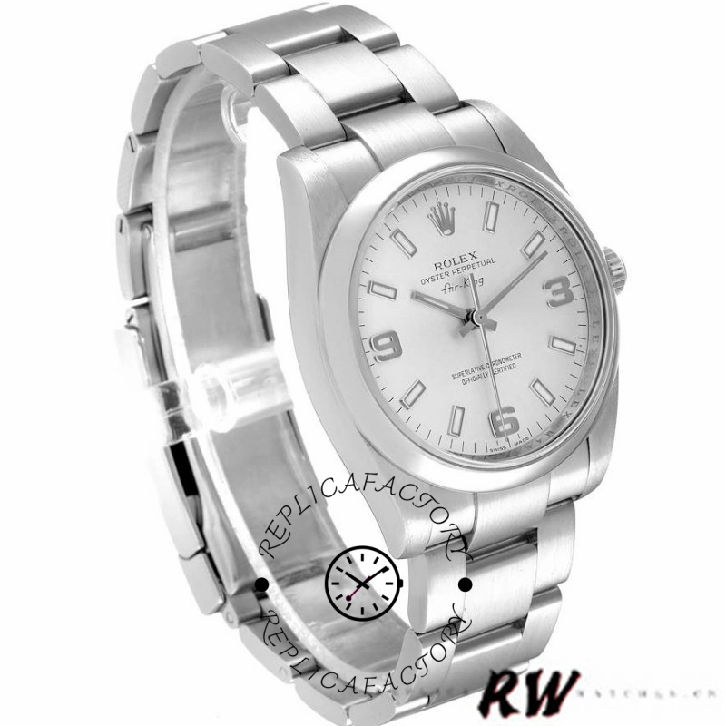 Rolex Oyster Perpetual Air-King 114200 Silver Arabic Dial 34mm Unisex Replica watch