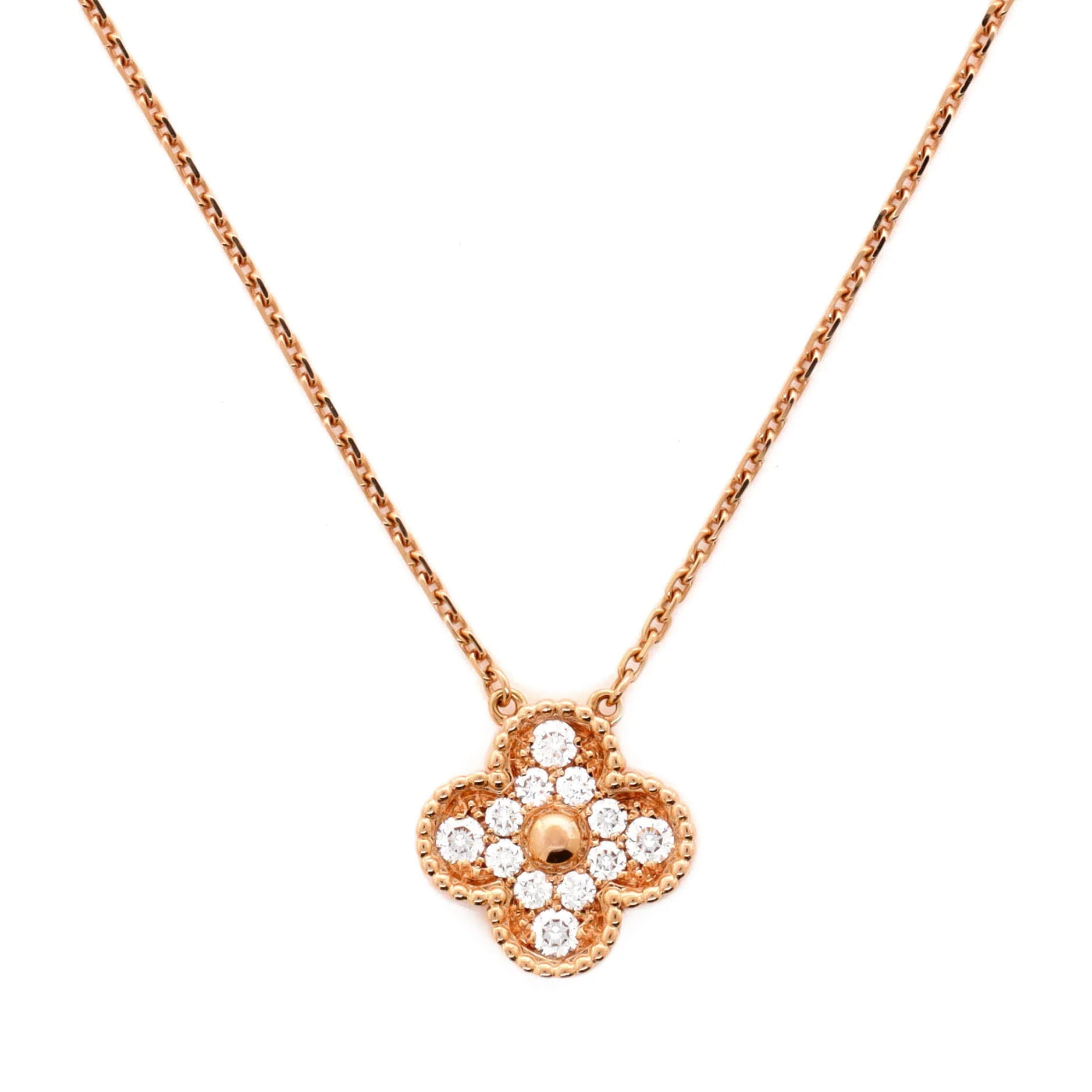 Vintage Alhambra Pendant Necklace 18K Rose Gold and Diamonds