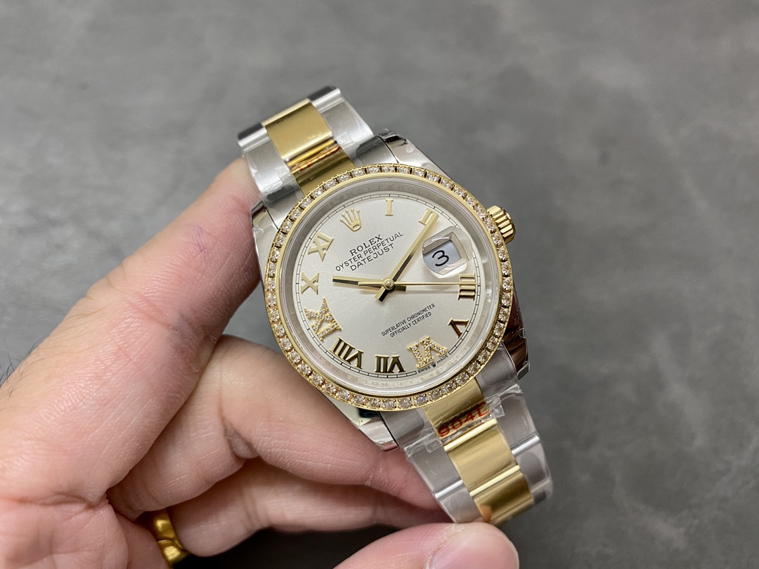 Rolex Datejust Diamonds Silver Pave Roman Dial M126283RBR 0018 36mm Women's Watch