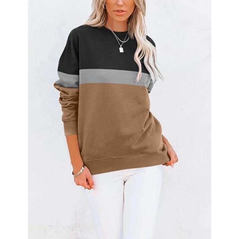 Women's Crewneck Sweatshirt, Cotton Blend Loose Fit Pullover with Side Pockets