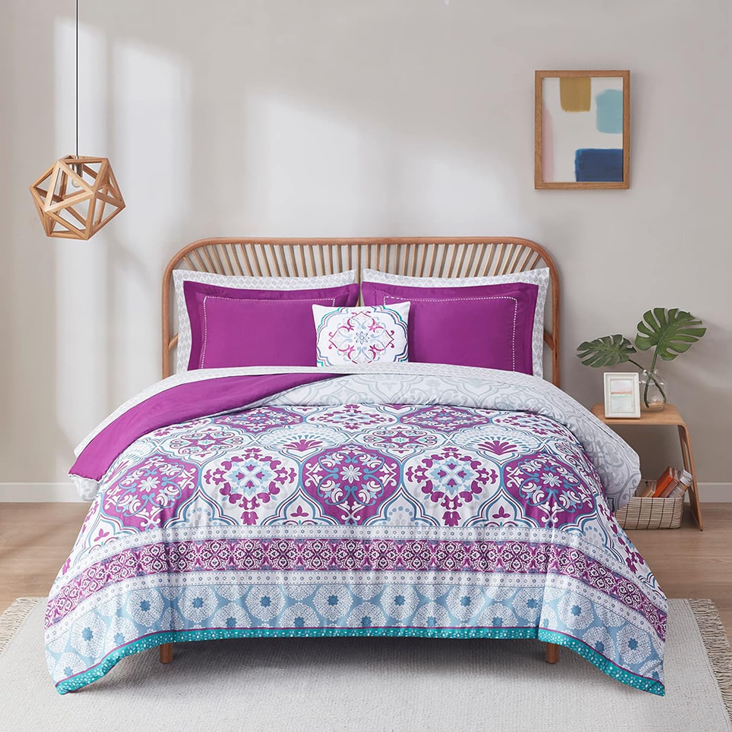 Degree of Comfort Twin Complete Comforter Sets, Boho Mandala Bed in A Bag, Microfiber Bedding Set with Side Pockets, Matching Decorative Pillow, 6 Piece Coral