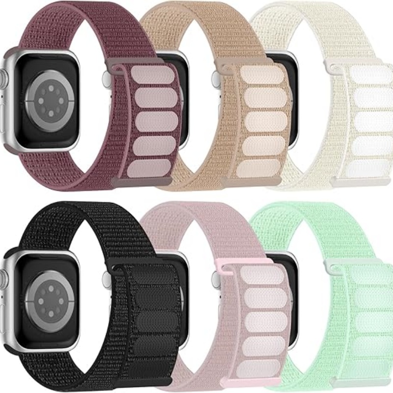 STRAPTIQUE 6 Pack Sport Nylon Loop Band Compatible with Apple Watch Band