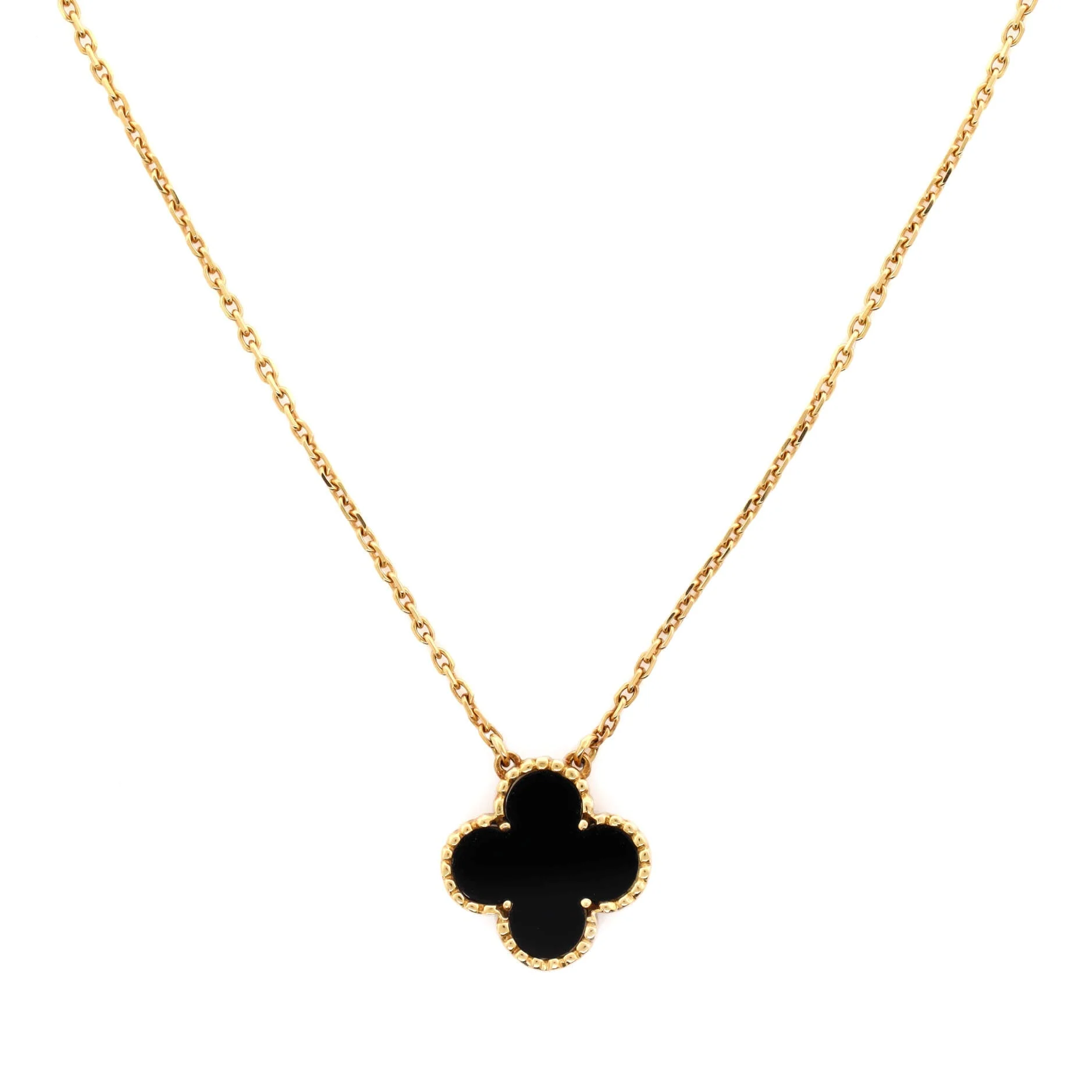 Vintage Alhambra Pendant Necklace 18K Yellow Gold and Onyx