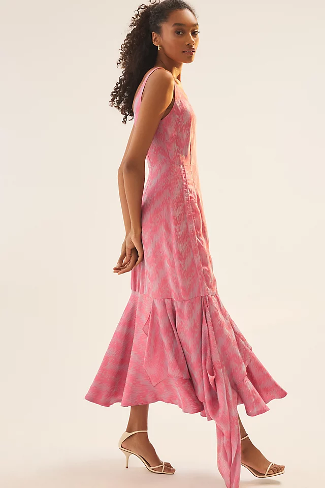 Haroon Ruched Sleeveless Side-Slit Dress PINK