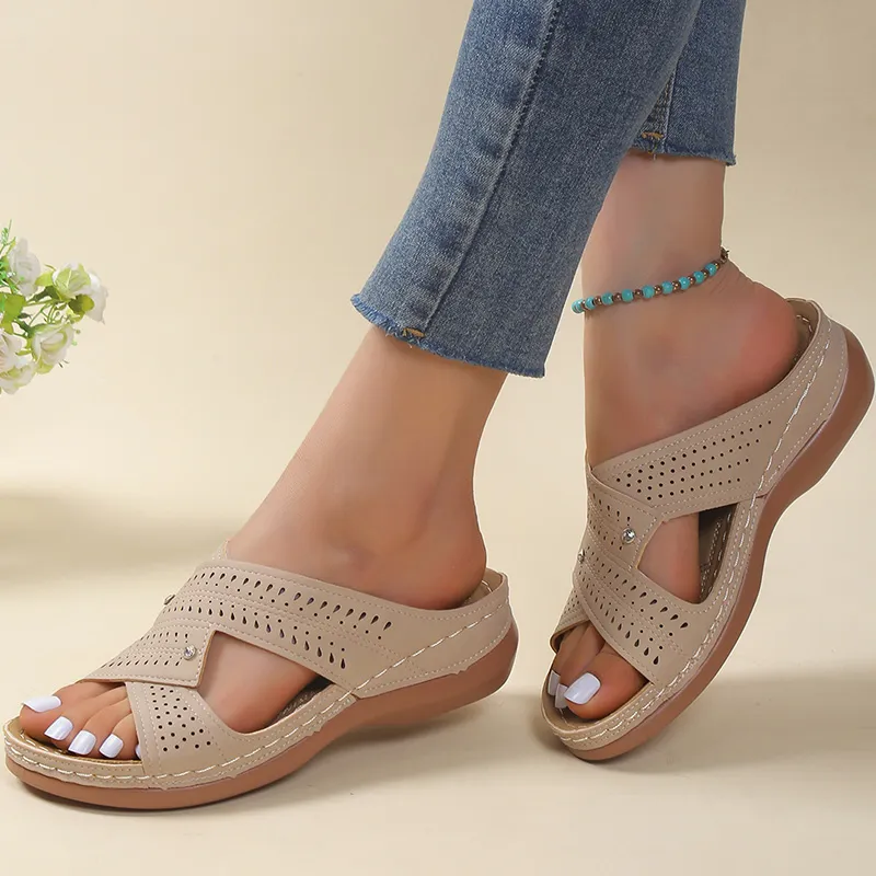 Sandals Women 2023 New Summer Shoes Women Elegant Low Heels Sandals Summer Slippers Wedge Heeled Sandals Female