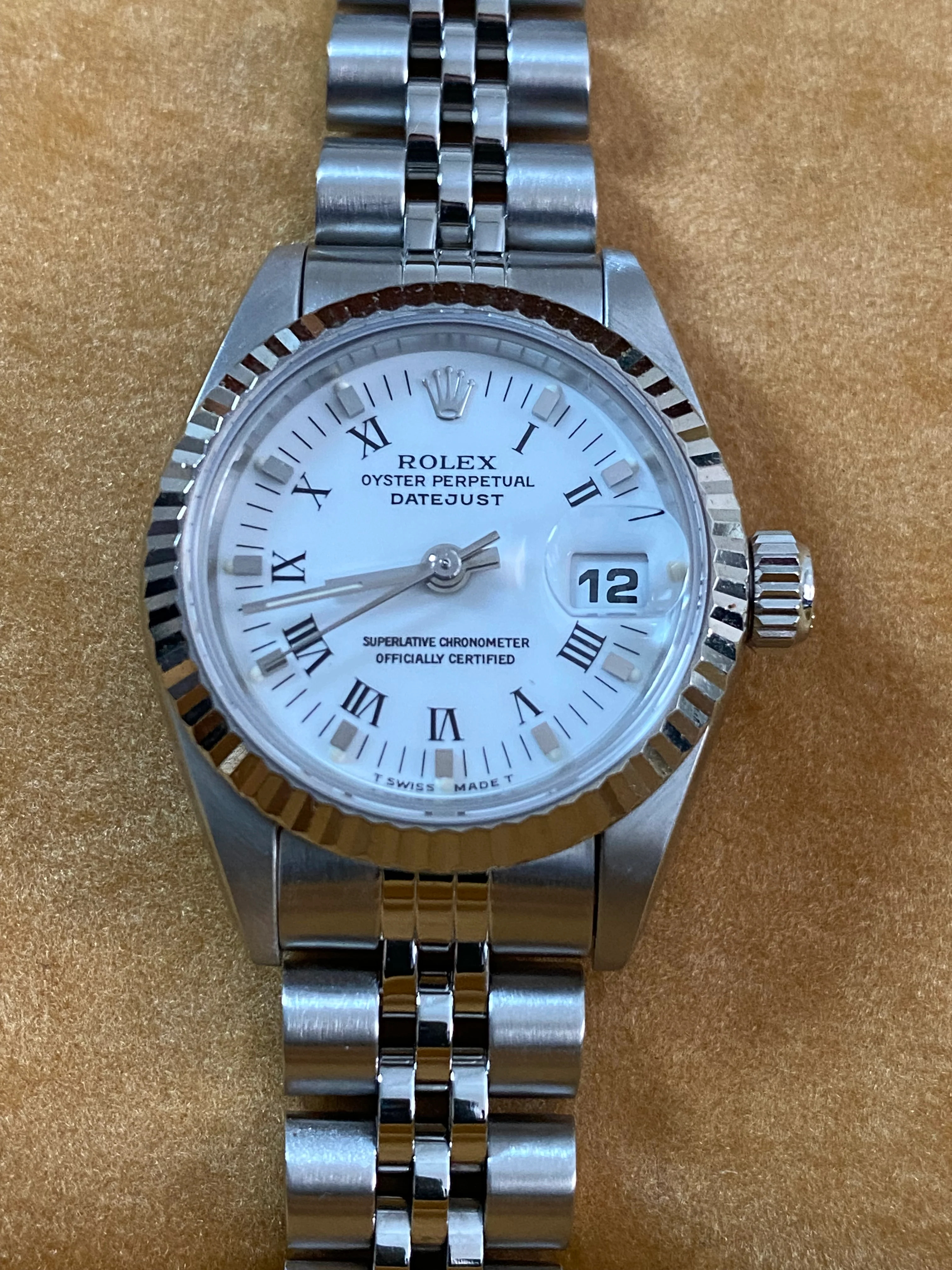 Rolex Steel Lady-Datejust - W serial- Fluted Bezel - White Roman Dial - Jubilee Bracelet - 69174 *FULL SET*