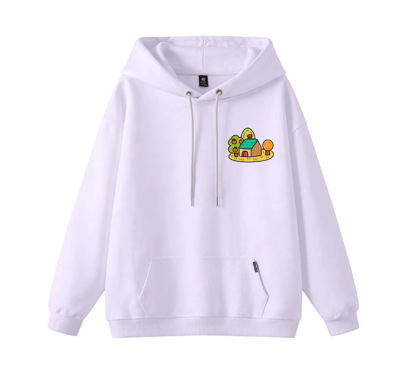 This adorable hooded sweatshirt features a pattern of houses surrounding it and is a casual pullover. Its stand-up collar design also makes it an ideal choice for winter wear.