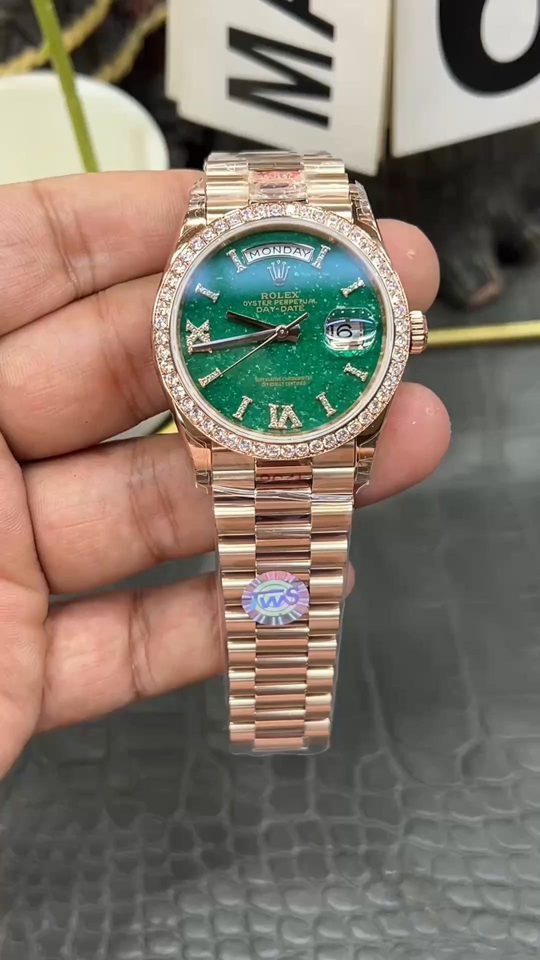 Rolex Day Date Oyster 36 mm Everose Gold Diamonds Bezel M128345RBR 0068