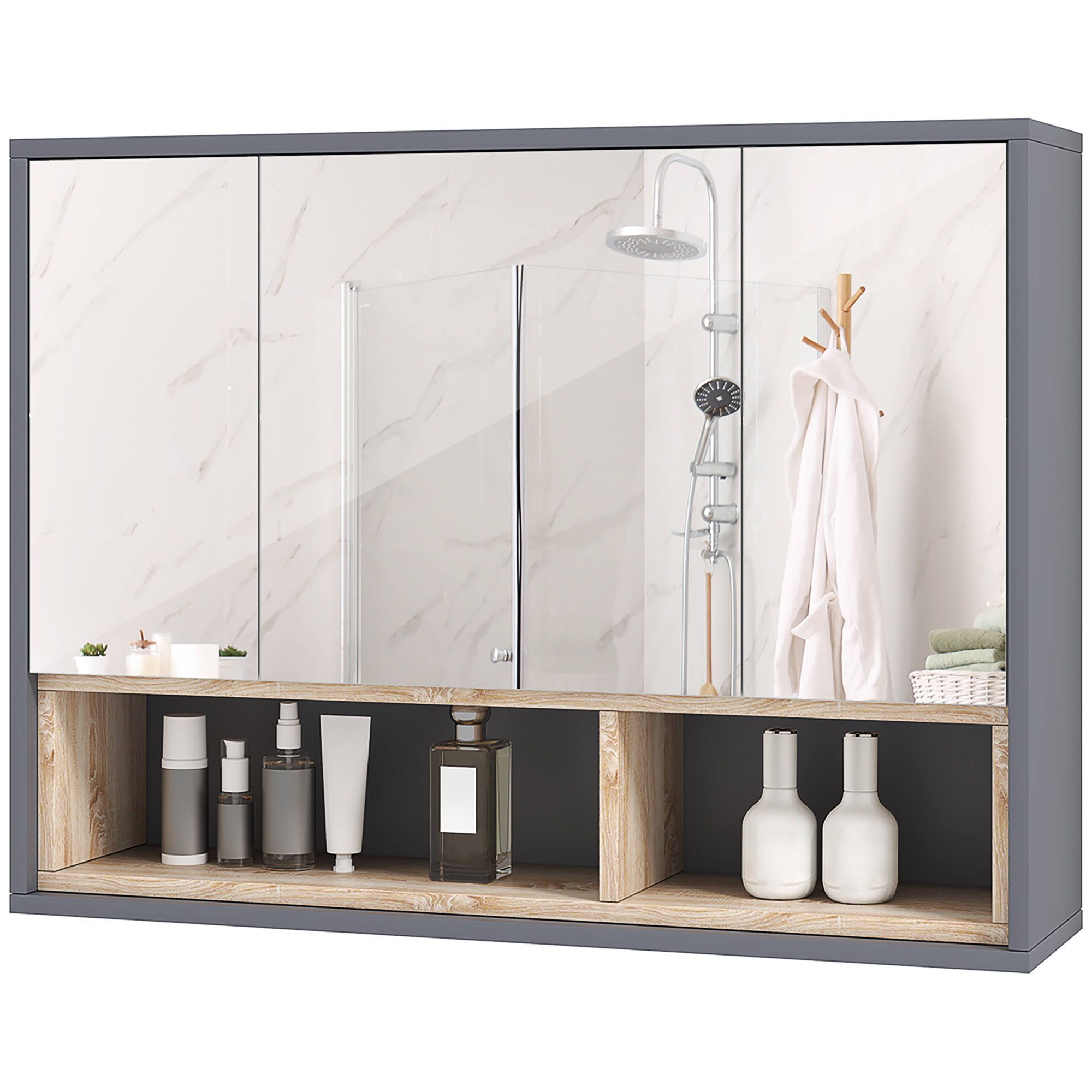 HOMCOM Wall Mounted Bathroom Medicine Cabinet with Mirror