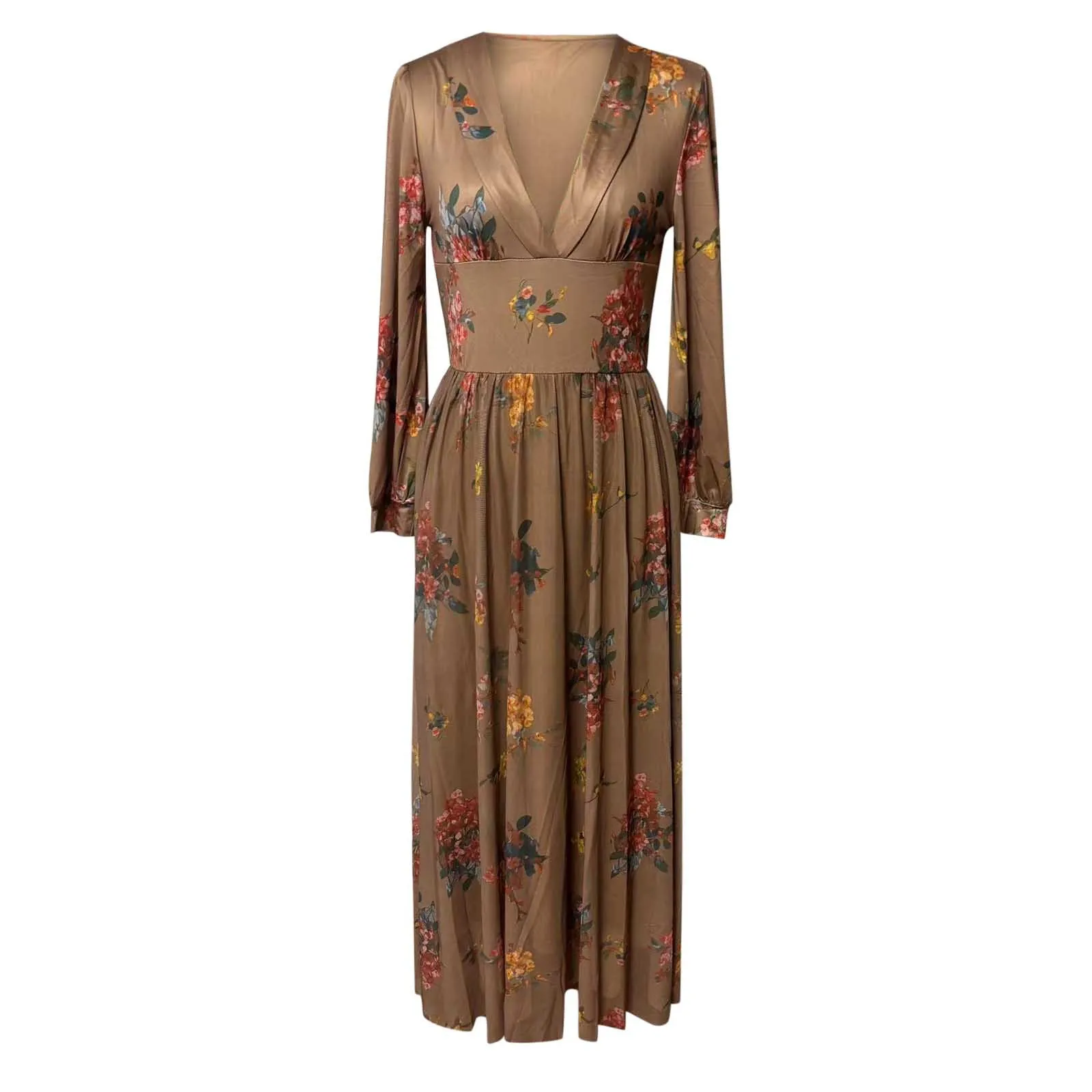 Ethnic Retro Floral Print Pleated Long Dress Spring Sexy Shirt Collar Buttons Women Party Dress Fall Long Sleeve Bohe Maxi Dress