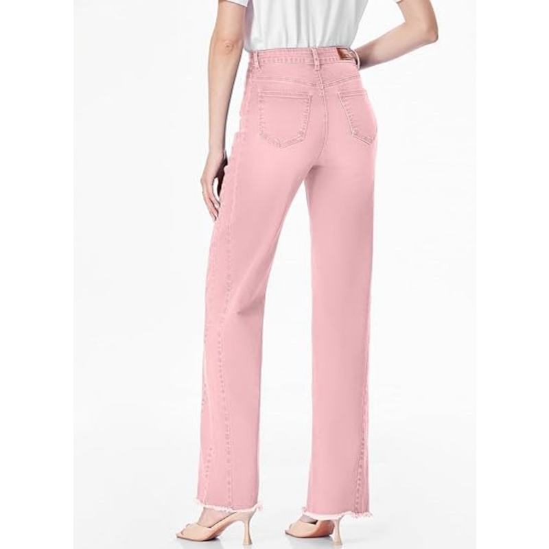 Women's High Waisted Stretchy Wide Leg Raw Hem Jeans