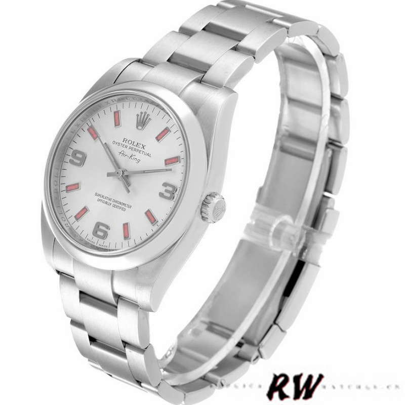 Rolex Oyster Perpetual Air-King 114200 Silver Dial Pink Baton 34mm Unisex replica watch