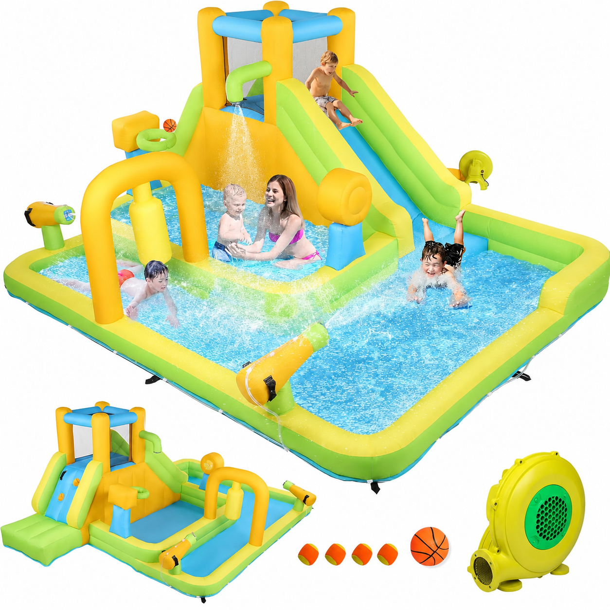 🔥Summer Deal🔥Inflatable Water Slide Park with Deep Pool & Air Blower