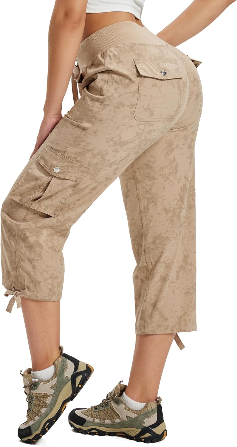 Women's Cargo Capris Hiking Pants Lightweight Quick Dry Outdoor Athletic Travel Casual Loose Comfy Cute Pockets
