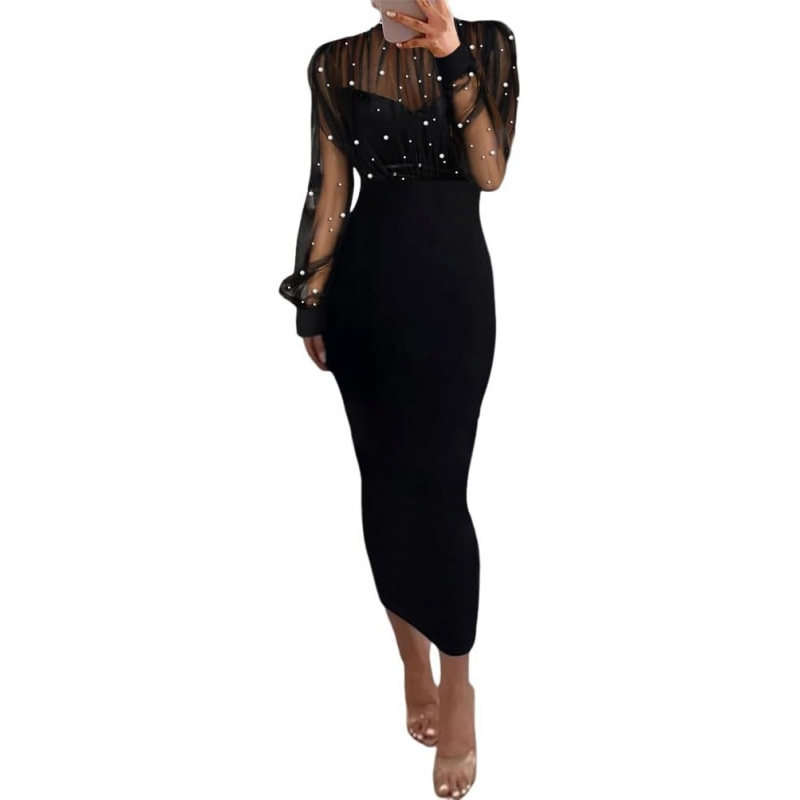 Women's Sexy Bodycon Midi Dress Mock Neck Long
